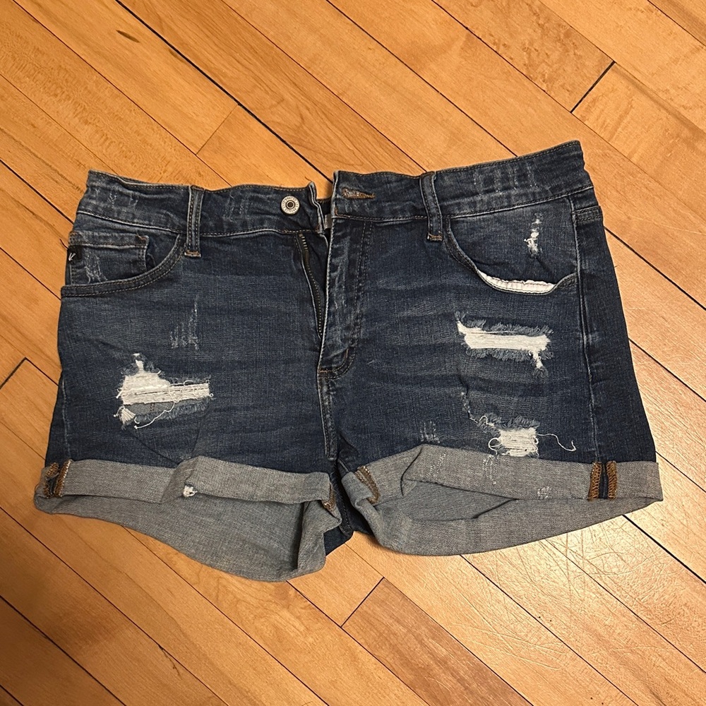 KanCan Dark Blue Distressed Jean Shorts